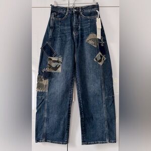 NWT Size 23 T (waist 13.5-14") -Pilcro Mid-Rise Heritage Barrel Jeans: Patchwork